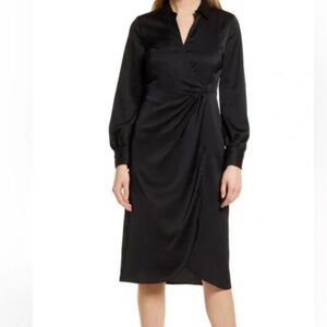 HALOGEN Twist Front Long Sleeve Shirt Dress Size L - Brown Excellent condition!